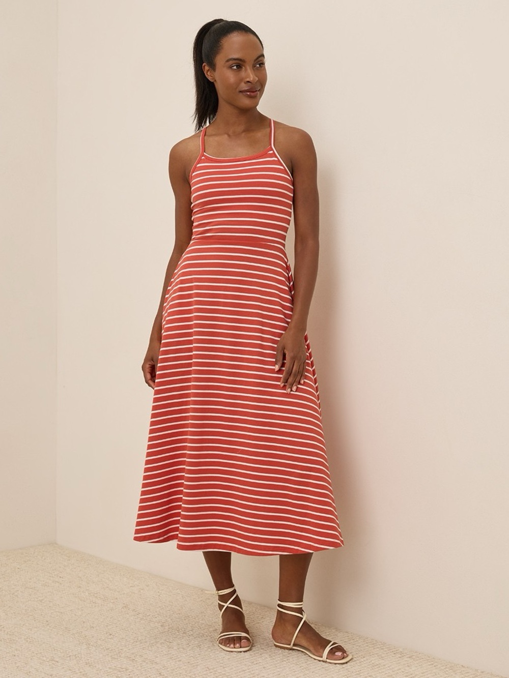 PACT Women’s Daytripper Stripe Fit & Flare Midi Dress – Size Medium